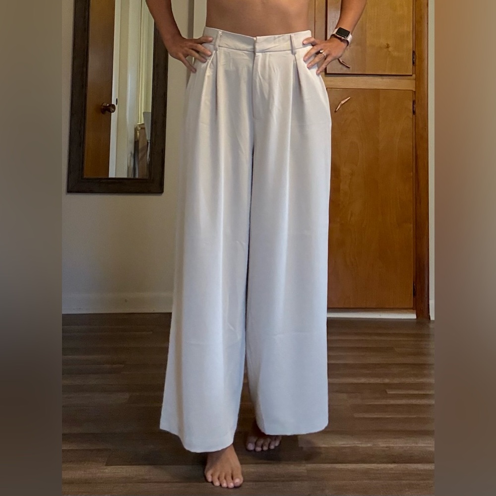 Silky Wide-Leg Cream Trousers